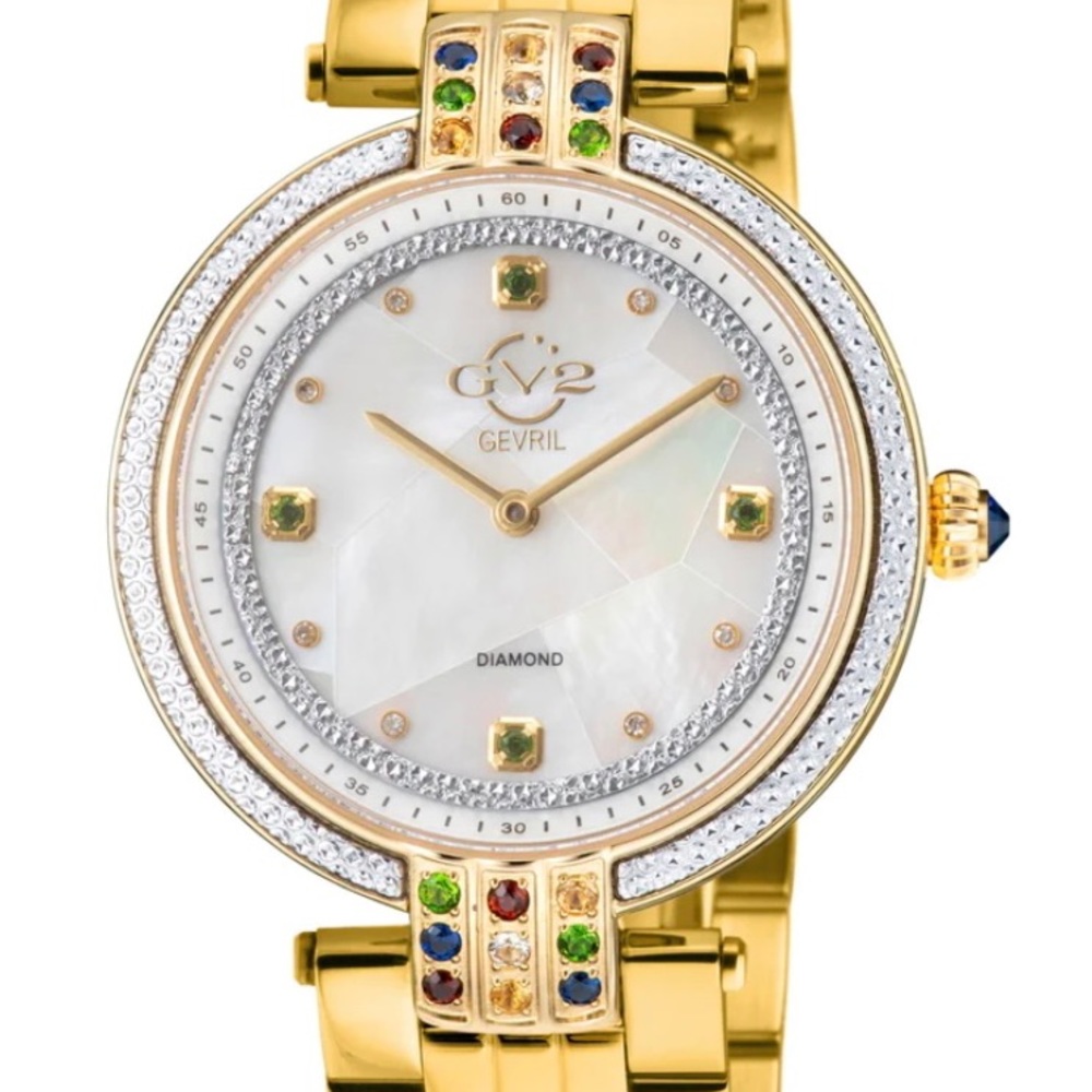 GV2 Gervil Women S Matera Swiss Quartz Diamond and Gem Limited Ed MOP Dial Watch